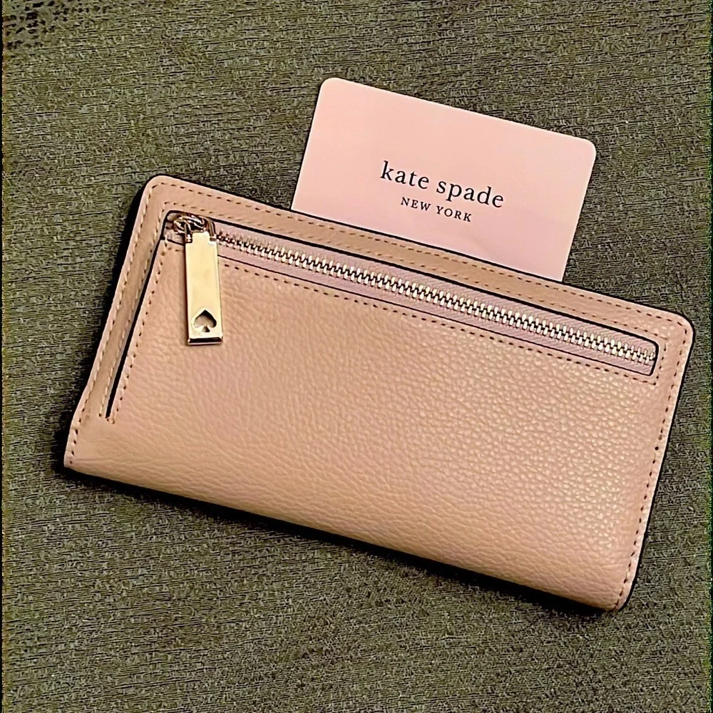 Brand New Kate Spade Genuine Leather Large Slim Bifold Wallet Warm Beige Neutral